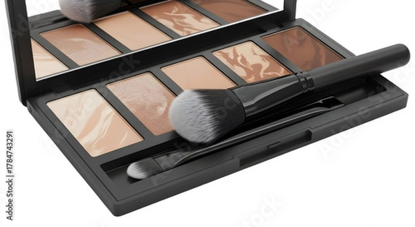 Fototapeta Luxury cosmetic contour and highlight makeup palette kit with professional blending brush. isolated PNG with Transparent Background