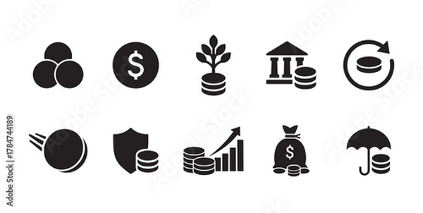Obraz Collection of financial and investment icons silhouette