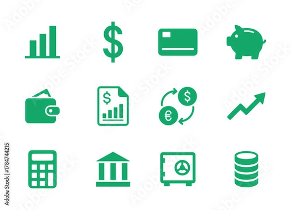Obraz Green finance and business money silhouette icons set