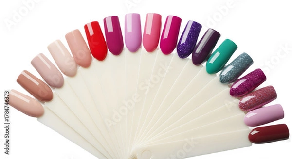 Obraz Collection of vibrant gel nail polish color swatches palette for beauty and manicure concept isolated PNG with Transparent Background