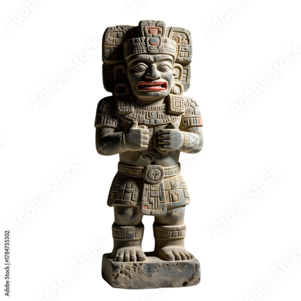 Obraz Ancient mayan stone sculpture of a warrior deity