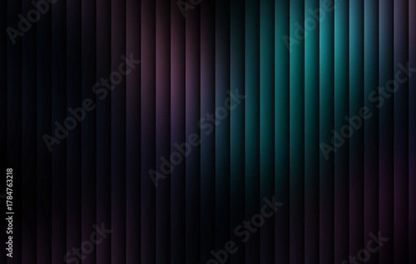 Obraz Dark teal and purple gradient background with vertical glossy metallic lines and glowing smooth abstract texture
