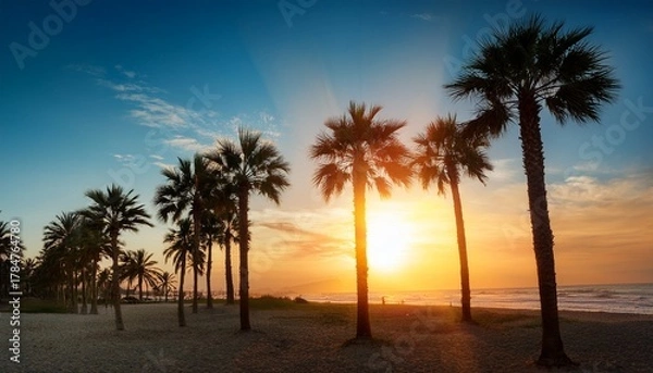 Fototapeta Palm Trees At Sunset