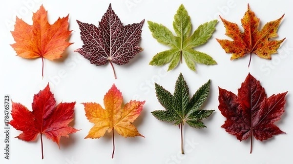 Obraz A stunning arrangement of autumn leaves showcasing a vibrant array of colors from green to deep red