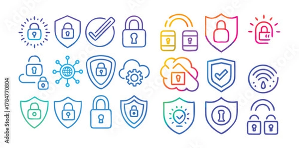 Obraz Cybersecurity & Privacy Icons Pack | Data Protection, Shield, Password, and Network Security Vector Set