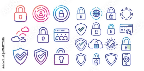 Obraz Cybersecurity & Privacy Icons Pack | Data Protection, Shield, Password, and Network Security Vector Set
