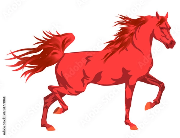 Fototapeta Walking red horse on white background. Vector illustration.	
