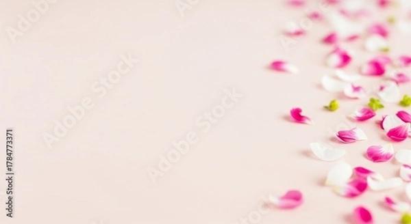 Fototapeta Petal Symphony: Delicate rose petals cascade across a soft-toned canvas, forming an elegant floral pattern. Capturing the essence of romance, freshness, and natural beauty. 