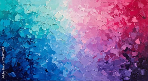 Fototapeta Thick impasto oil painting texture with blue pink purple gradient abstract background