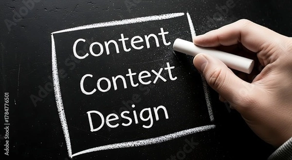 Obraz Hand writing content context design on a blackboard with chalk