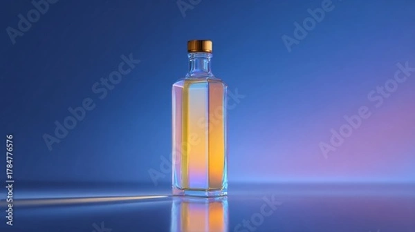 Fototapeta Refreshing drink bottle display studio glassware contemporary close-up aesthetic serenity