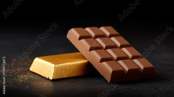 Fototapeta Indulging in chocolate delights gourmet chocolate bars studio dark background close-up food photography