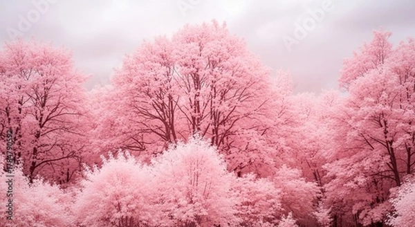 Obraz Pink Trees in a Forest - A Dreamy Landscape.