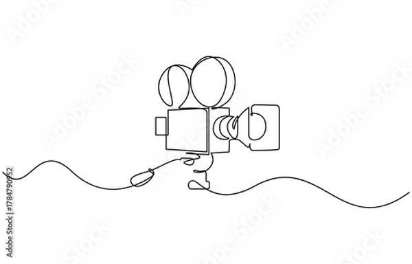 Fototapeta Minimalist continuous one line drawing of a vintage movie camera vector illustration. Editable outline