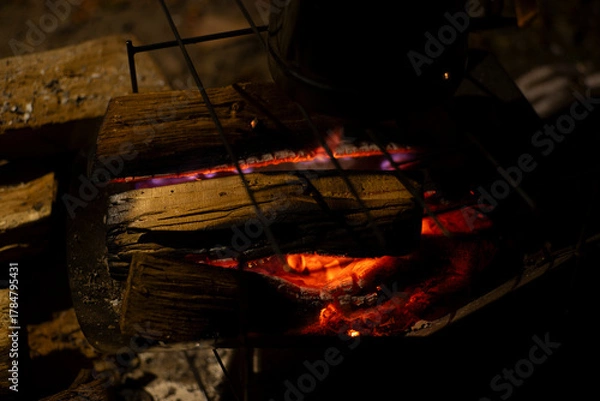 Obraz キャンプの火おこし