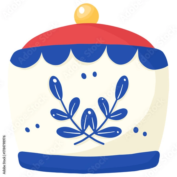 Obraz Blue Porcelain Christmas Hat | Delft Blue Holiday Clipart | Blue and White Winter Vector