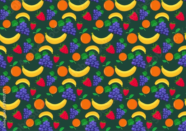 Fototapeta Mixed fruit seamless pattern. Healthy food. Top view, flat layout. Good for textile fabric design, wrapping paper, website wallpapers