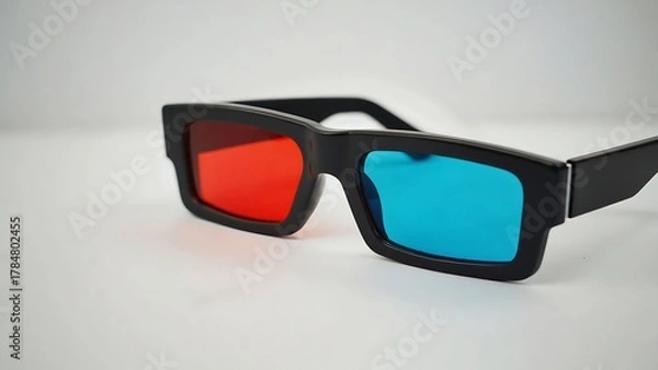 Fototapeta 3d glasses with red and blue lenses isolated on white background, used for viewing stereoscopic images and movies