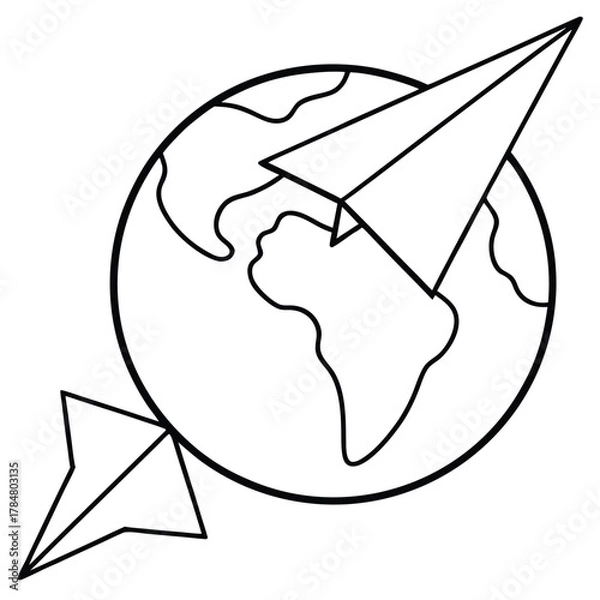 Fototapeta Paper airplane flying around the globe