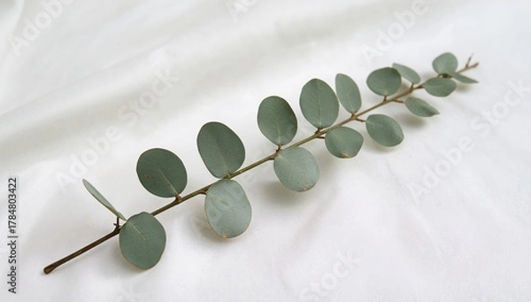 Obraz Emerald Cascade, A Leafy Dance on White, Gentle Light, Smooth Canvas Minimalist Touch.