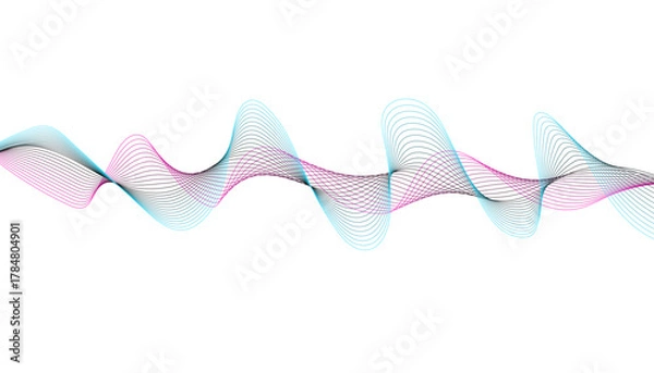Fototapeta Modern digital sound visualization using overlapping, layered, and complex sine waves.