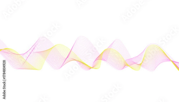 Fototapeta Abstract wave background featuring flowing pink and yellow lines on a clean white backdrop.