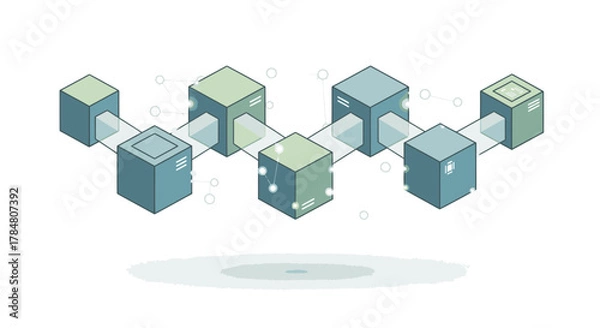 Fototapeta Modern blockchain network illustration connecting digital cubes, ideal for technology, data, innovation visuals, showcasing secure connections and distributed systems