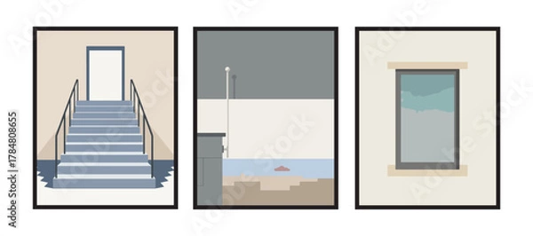 Fototapeta Faint reflections across a vacant concrete parking structure