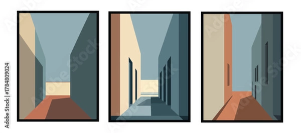 Fototapeta Empty motel corridor glowing softly in eerie stillness