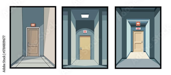 Fototapeta Liminal hallway bathed in quiet fluorescent light at midnight