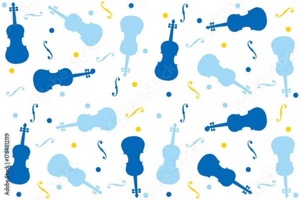 Fototapeta Beautiful violin seamless pattern.Viola,cello drawing music concept simple texture background.design for holiday,festival, textile graphics, prints.Vector illustration.Classical musical instrument.
