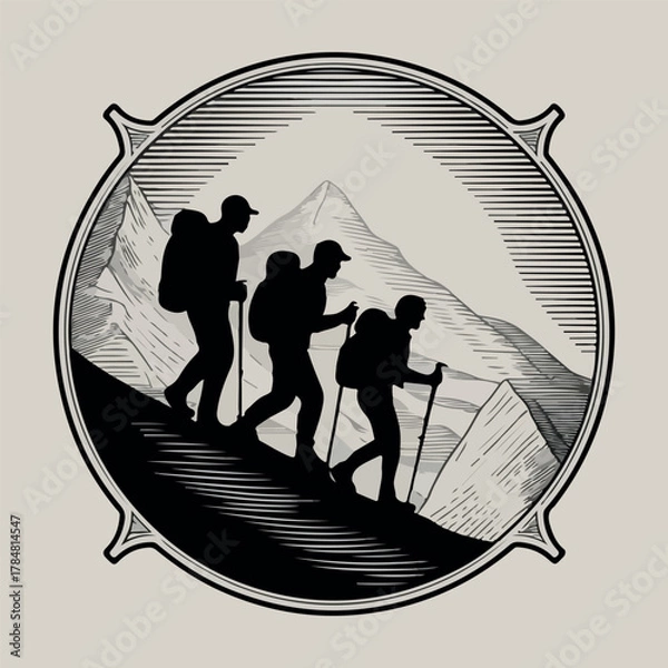 Fototapeta Hiking team on mountaintop