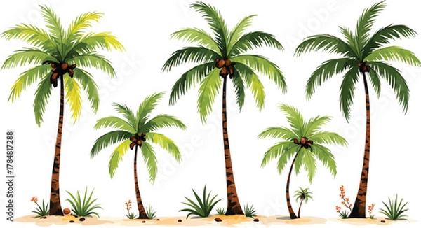 Fototapeta Tropical palm tree illustration vector graphics with a white background scene