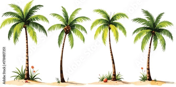 Fototapeta Tropical palm trees vector illustration for summer vacation design concept