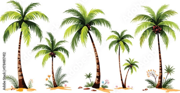 Fototapeta Tropical paradise with beautiful palm trees and lush vegetation vector art