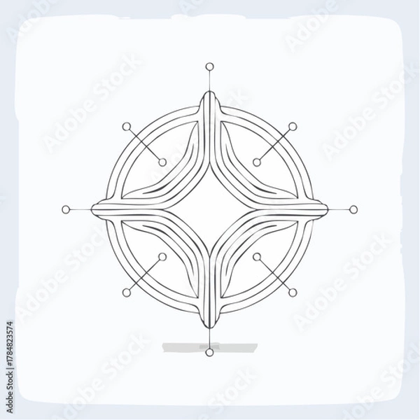 Fototapeta Abstract Geometric Compass Rose Illustration with Thin Lines and Circular Accents