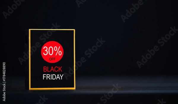 Obraz mockup Black Friday 30% Off Promotion Banner on Dark Background-Big Sale Event Concept