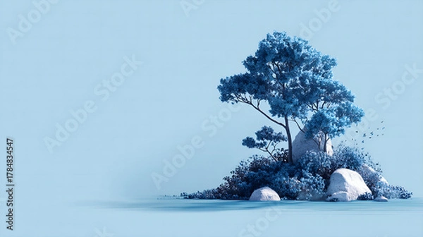 Obraz Minimalist blue tree on pastel background