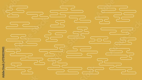 Obraz エ霞の輪郭線の和柄背景（金地に白）