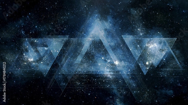 Fototapeta Abstract cosmic ring of light with burning energy particles floating around a dark void on black background