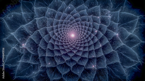 Fototapeta Intricate Geometric Fractal Pattern with Luminous Center in Dark