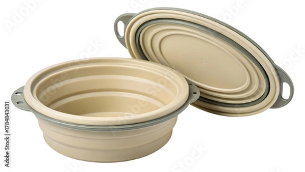 Obraz Collapsible silicone bowls, one open and one stacked, isolated on transparent background