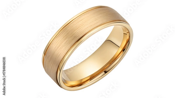 Fototapeta A textured yellow gold wedding band with a polished inner surface and decorative beading along the edges, isolated on transparent background