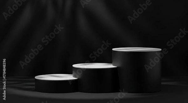 Obraz Black Cylindrical Pedestals with Shadow Play podium