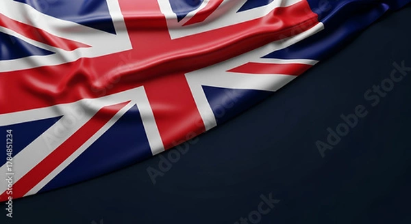 Obraz Waving Union Jack Flag Against Dark Blue Background