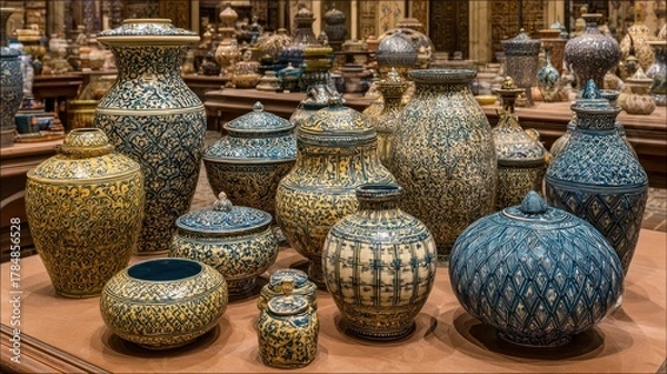 Fototapeta Ceramic vases & jars, intricate designs, display