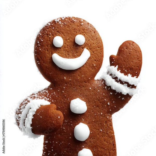 Obraz Waving gingerbread man with icing smile