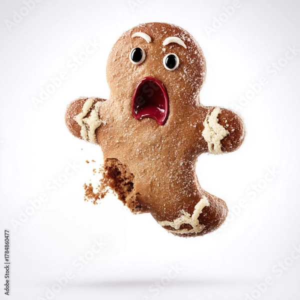 Obraz Bitten gingerbread cookie with shocked face