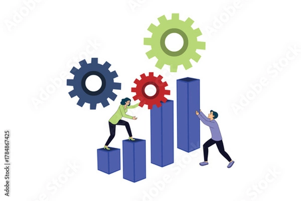 Obraz People Working Together on Graph to Increase Growth and Profit Business Vector Illustration Concept for Financial