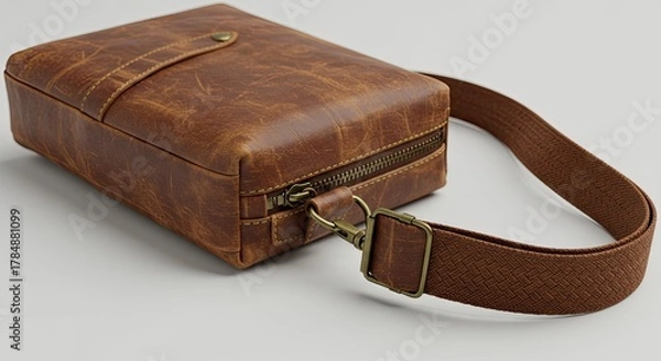 Obraz Vintage Brown Leather Satchel Bag with Strap